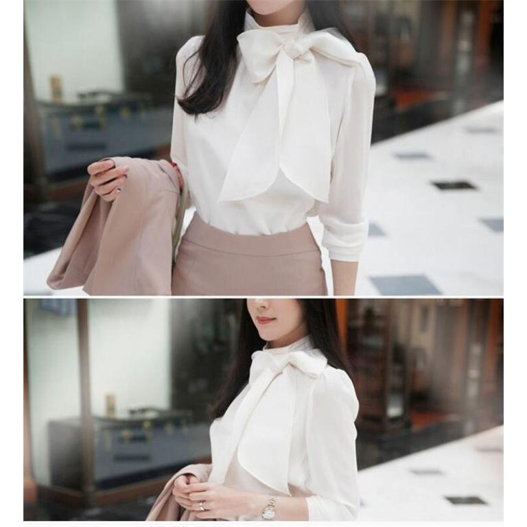 リボンブラウス レディース 長袖 フォーマル 卒業式 入園式 ブラウス シフォンシャツ 面接 七五三 40代 50代 |  | 02