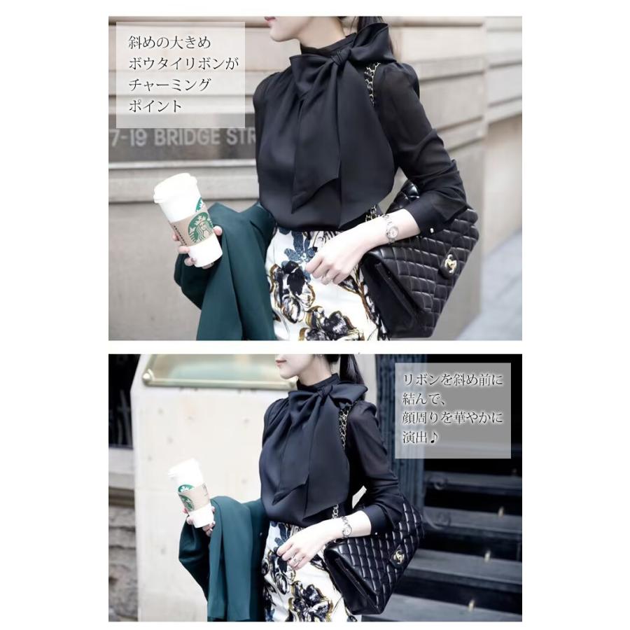 リボンブラウス レディース 長袖 フォーマル 卒業式 入園式 ブラウス シフォンシャツ 面接 七五三 40代 50代 |  | 13