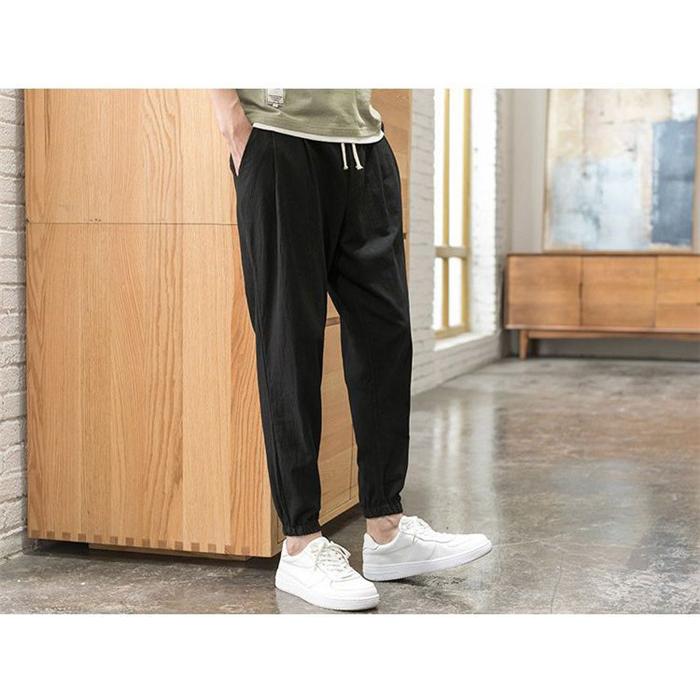 リネンパンツ テーパードパンツ メンズ 麻パンツ カジュアル ズボン 薄手 無地 綿麻 九分丈 ボトムス 秋物 |  | 02