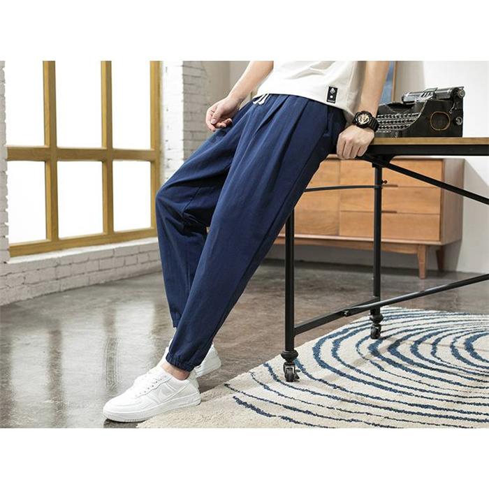 リネンパンツ テーパードパンツ メンズ 麻パンツ カジュアル ズボン 薄手 無地 綿麻 九分丈 ボトムス 秋物 |  | 05