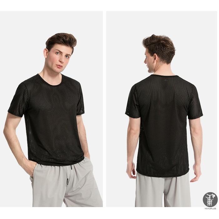 Tシャツ 接触冷感 半袖 メンズ メッシュ編み 通気性 夏 吸汗 速乾 クルーネック 軽量 ストレッチ インナーシャツ 快適 薄手 透け 代引不可 |  | 15