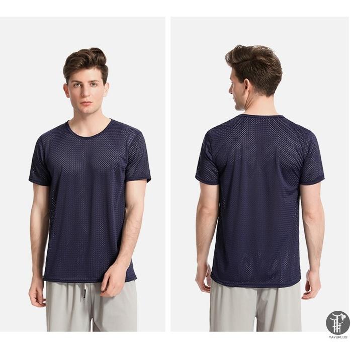Tシャツ 接触冷感 半袖 メンズ メッシュ編み 通気性 夏 吸汗 速乾 クルーネック 軽量 ストレッチ インナーシャツ 快適 薄手 透け 代引不可 |  | 17