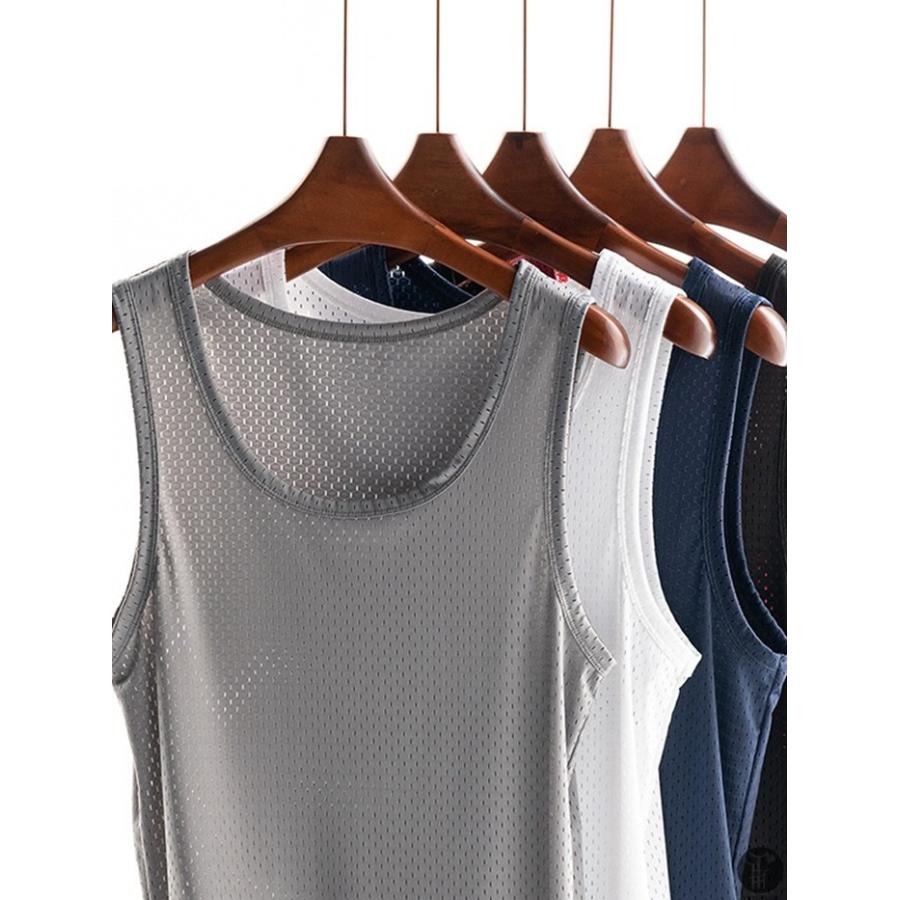 タンクトップ メッシュ編み 接触冷感 メンズ インナーシャツ 肌着 ノースリーブ 夏 無地 肌触り 吸汗 速乾 通気性 ストレッチ 薄手 代引不可 |  | 04