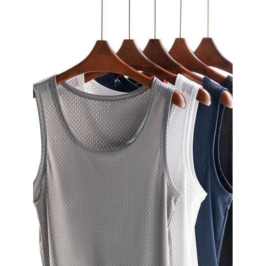 タンクトップ メッシュ編み 「一枚買うともう一枚プレゼント」接触冷感 メンズ インナーシャツ 肌着 ノースリーブ スリーブレス インナー |  | 05