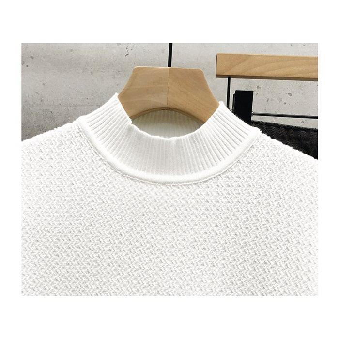 サマーニット メンズ 半袖 モックネック 無地 薄手 トップス デザイン 波編み Tシャツ ゴルフ シャツ キレイめ レイヤード 丸首 夏 |  | 17