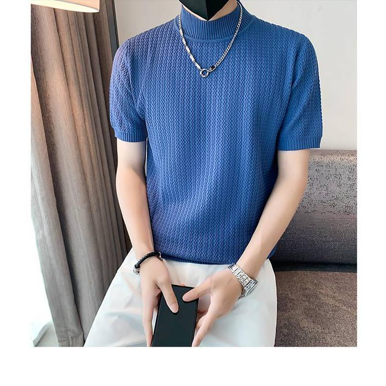 サマーニット メンズ 半袖 モックネック 無地 薄手 トップス デザイン 波編み Tシャツ ゴルフ シャツ キレイめ レイヤード 丸首 夏 |  | 21
