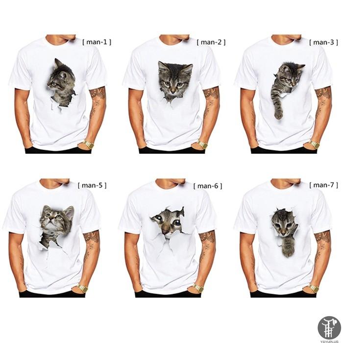 可愛い 3D 猫 Tシャツ 半袖 男女兼用 メンズ 薄手 ねこ 白 レディース 面白 おもしろ かわいい トリックアート 代引不可 |  | 14