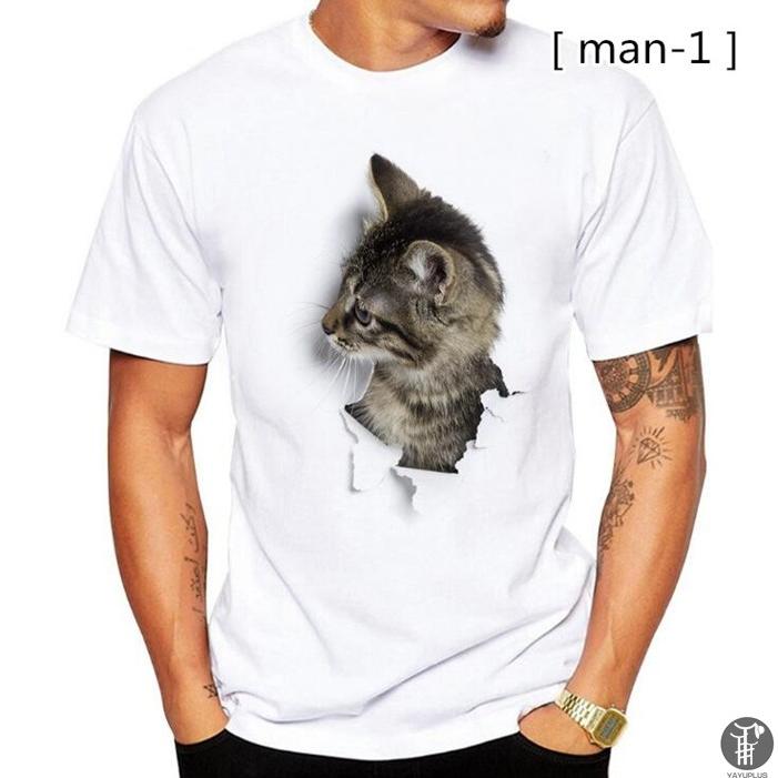 可愛い 3D 猫 Tシャツ 半袖 男女兼用 メンズ 薄手 ねこ 白 レディース 面白 おもしろ かわいい トリックアート 代引不可 |  | 15