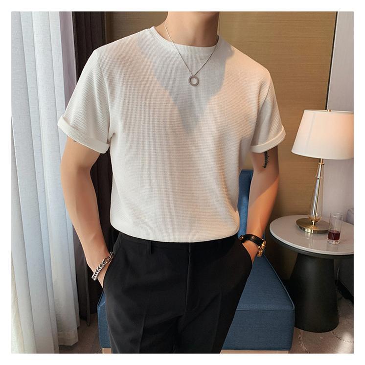 サマーニット メンズ トップス クルーネック半袖ニット 半袖 無地 薄手