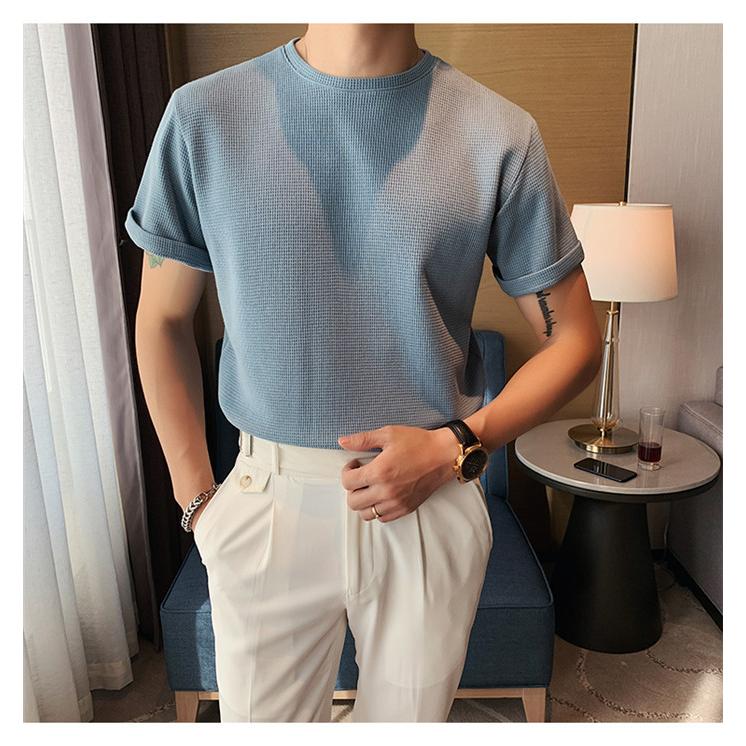 サマーニット メンズ トップス クルーネック半袖ニット 半袖 無地 薄手