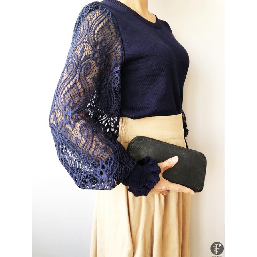 ニット セーター ニットソー ラウンドネック レース袖 レーススリーブ 花柄 2type レディース トップス |  | 24