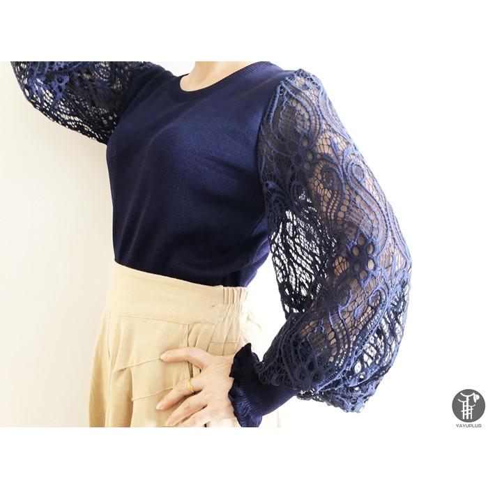 ニット セーター ニットソー ラウンドネック レース袖 レーススリーブ 花柄 2type レディース トップス |  | 25