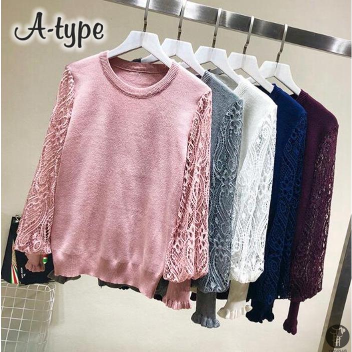 ニット セーター ニットソー ラウンドネック レース袖 レーススリーブ 花柄 2type レディース トップス |  | 26