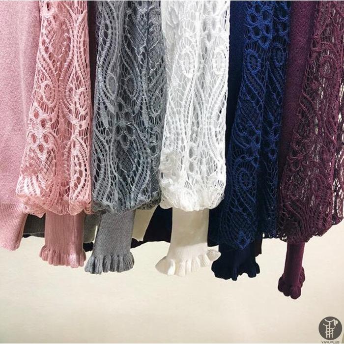 ニット セーター ニットソー ラウンドネック レース袖 レーススリーブ 花柄 2type レディース トップス |  | 27