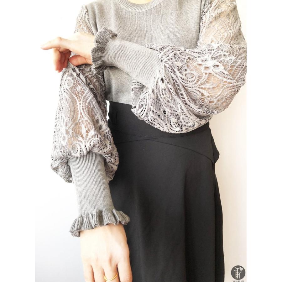 ニット セーター ニットソー ラウンドネック レース袖 レーススリーブ 花柄 2type レディース トップス |  | 20