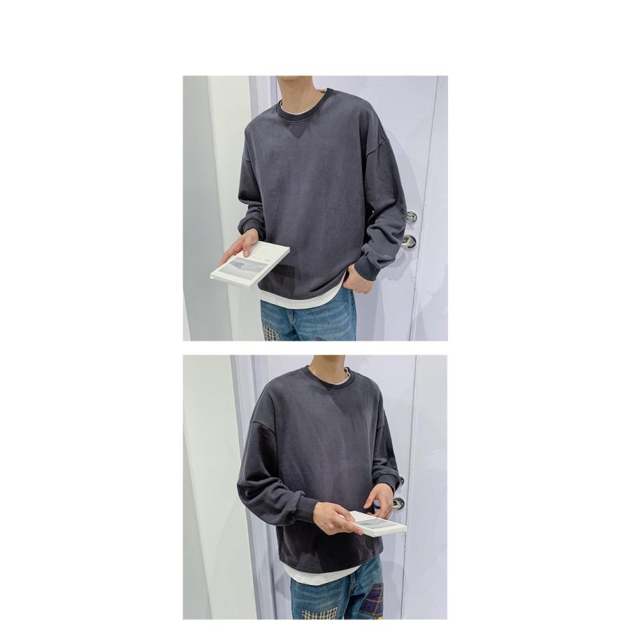 重ね着風 Tシャツ 長袖 レイヤード メンズ 無地 肩落ち ルーズ クルーネック ドロップショルダー ゆったり ビッグシルエット 通勤 通学 代引不可 |  | 20