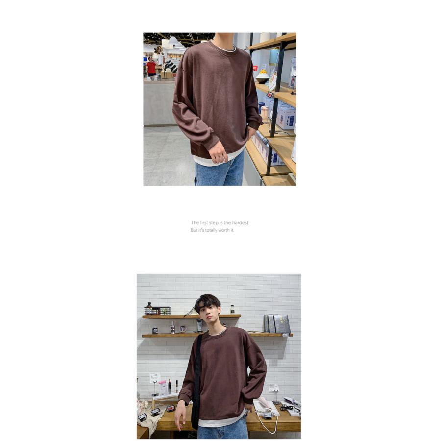 重ね着風 Tシャツ 長袖 レイヤード メンズ 無地 肩落ち ルーズ クルーネック ドロップショルダー ゆったり ビッグシルエット 通勤 通学 代引不可 |  | 23