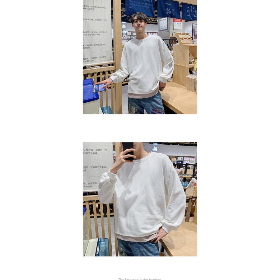 重ね着風 Tシャツ 長袖 レイヤード メンズ 無地 肩落ち ルーズ クルーネック ドロップショルダー ゆったり ビッグシルエット 通勤 通学 代引不可 |  | 10