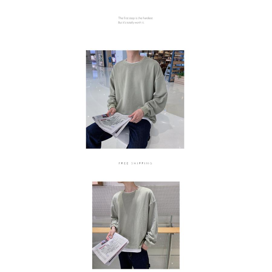 重ね着風 Tシャツ 長袖 レイヤード メンズ 無地 肩落ち ルーズ クルーネック ドロップショルダー ゆったり ビッグシルエット 通勤 通学 代引不可 |  | 12