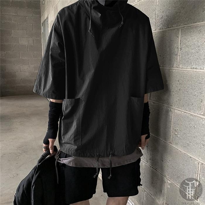 Tシャツ メンズ  五分袖 トップス パーカー 夏 カットソー フード付き Tシャツ ポッケト 軽量 快適 薄手 ブラック アーミーグリーン 代引不可 |  | 06