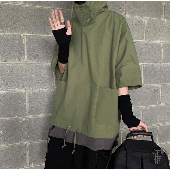 Tシャツ メンズ  五分袖 トップス パーカー 夏 カットソー フード付き Tシャツ ポッケト 軽量 快適 薄手 ブラック アーミーグリーン 代引不可 |  | 11