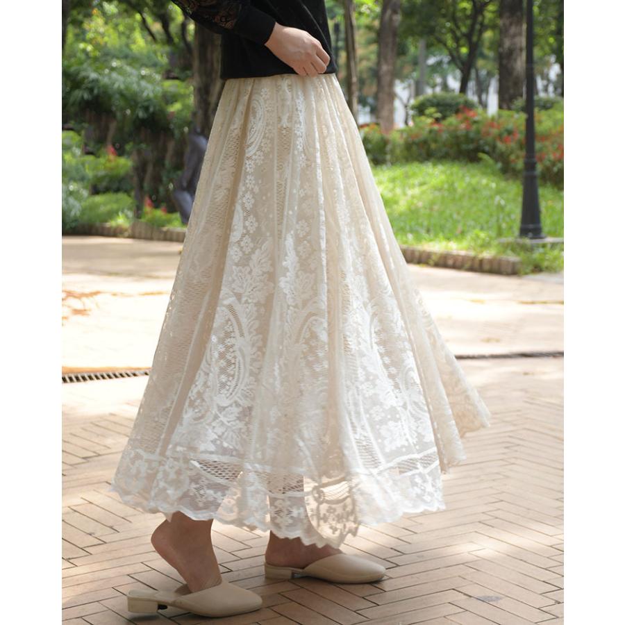 総レーススカート フレア ロング スカート ロングスカート レース