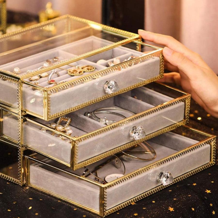 ジュエリーボックス ガラス 宝石箱 大容量 透明 アクセサリーケース 