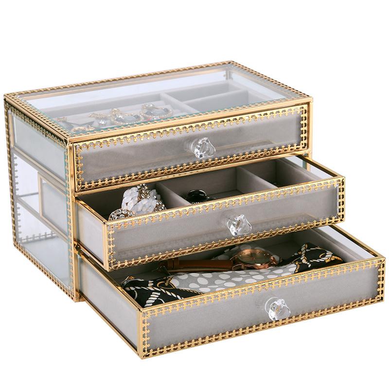 ジュエリーボックス ガラス おしゃれ 真鍮 アンティーク コレクションケース 宝石箱 透明 ゴールドフレーム 大容量 化粧品収納 アクセサリー ショーケース｜goodproductlife｜10