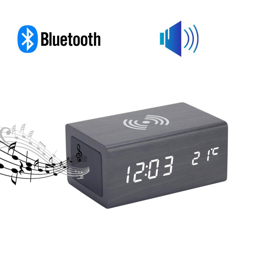 目覚まし時計 Bluetooth スピーカー スマホ 充電 おしゃれ 置時計 Qi ワイヤレス充電 北欧 インテリア 時計 アラームクロック 温度計 ブラック Speakerclock01 良品ライフ 通販 Yahoo ショッピング