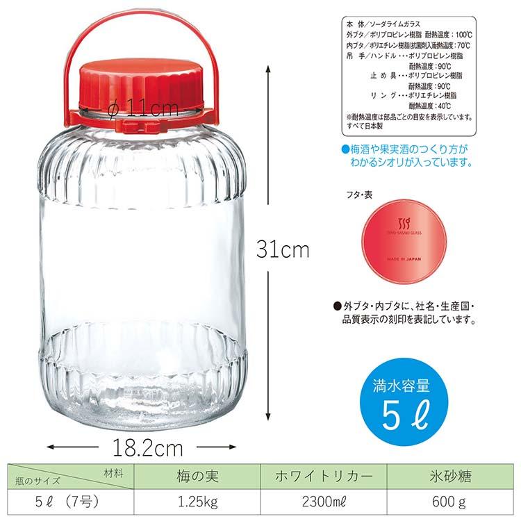 5/15まで限定価格　定価25,865円　4合瓶12本セット 東洋佐々木ガラス 保存容器 果実酒びん 5リットル 7号 5000ml 日本製