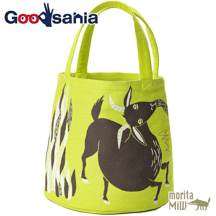 楠橋紋織 トートバッグ moritaMiW 岩山のスキップのヤギたち グリーン  