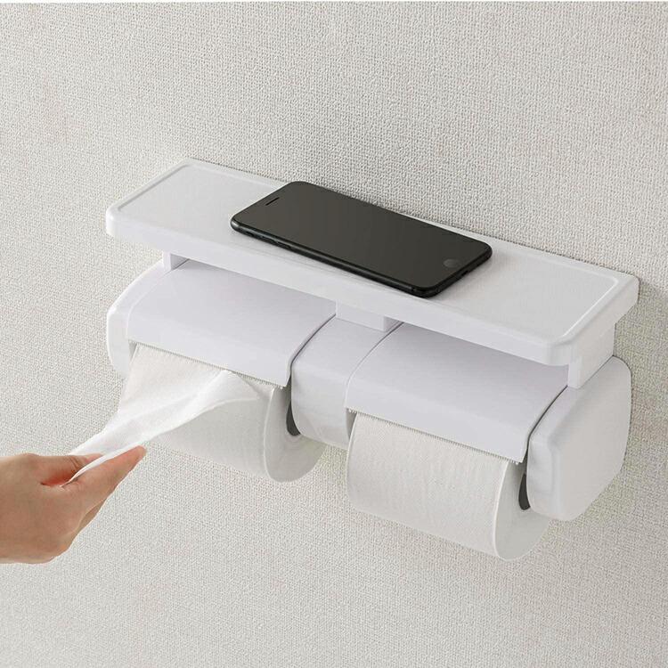 オーエ トイレットペーパーホルダー 2連 トイレペーパーホルダー 棚付