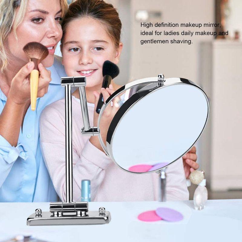 新版両面化粧鏡 壁付けミラー 伸縮可能なアーム 化粧 折りたたみ 360度回転 洗面所 浴室用 3倍拡大鏡 髭剃り 手鏡