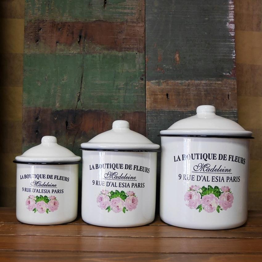 ローズ キャニスター 3点セット ホーロー風 小物入れ : アメリカン雑貨