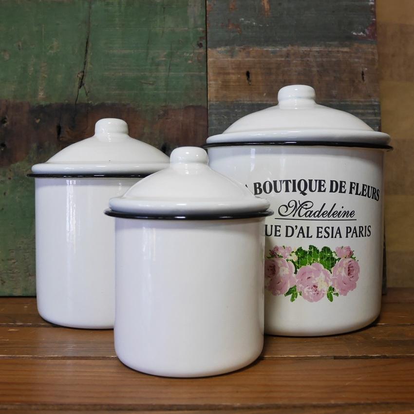 ローズ キャニスター 3点セット ホーロー風 小物入れ : アメリカン雑貨