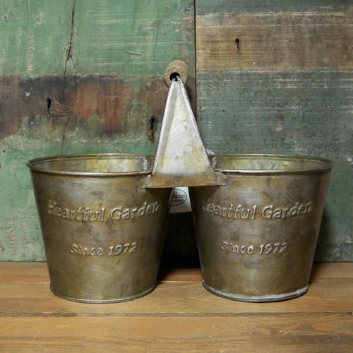 アンティーク 2連 ブリキ バケツ HEARTFUL GARDEN ガーデニング