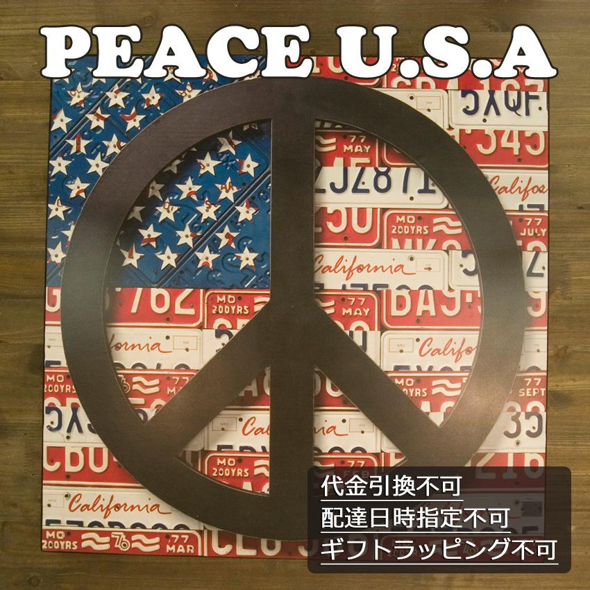 PEACE U.S.A 木製プレート インテリア 木製看板 ピースマーク