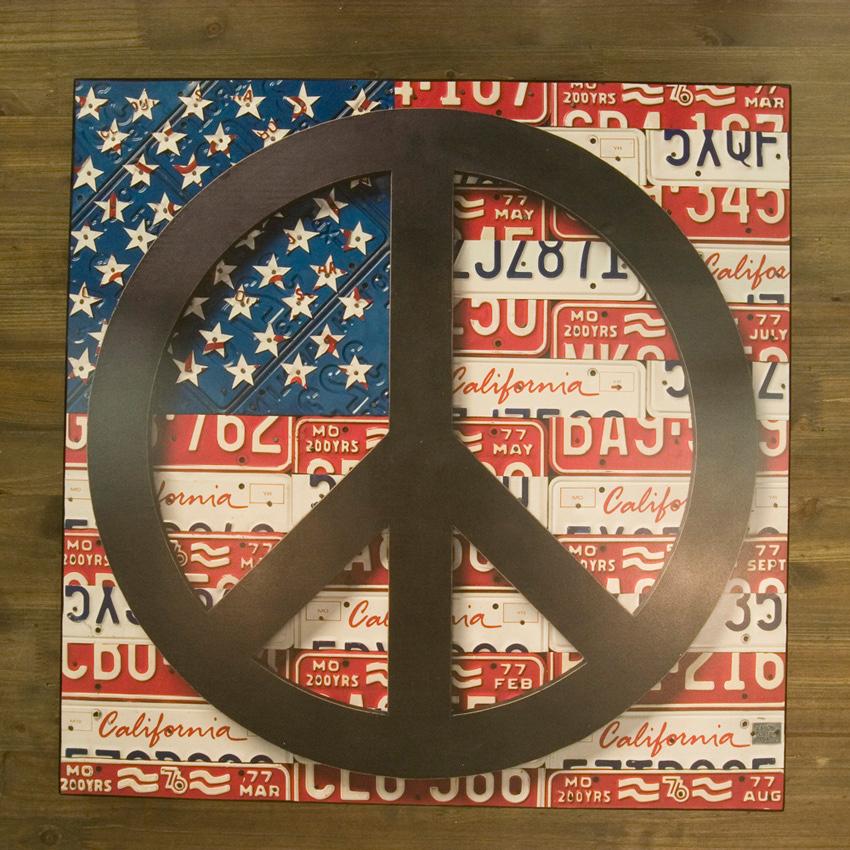 PEACE U.S.A 木製プレート インテリア 木製看板 ピースマーク