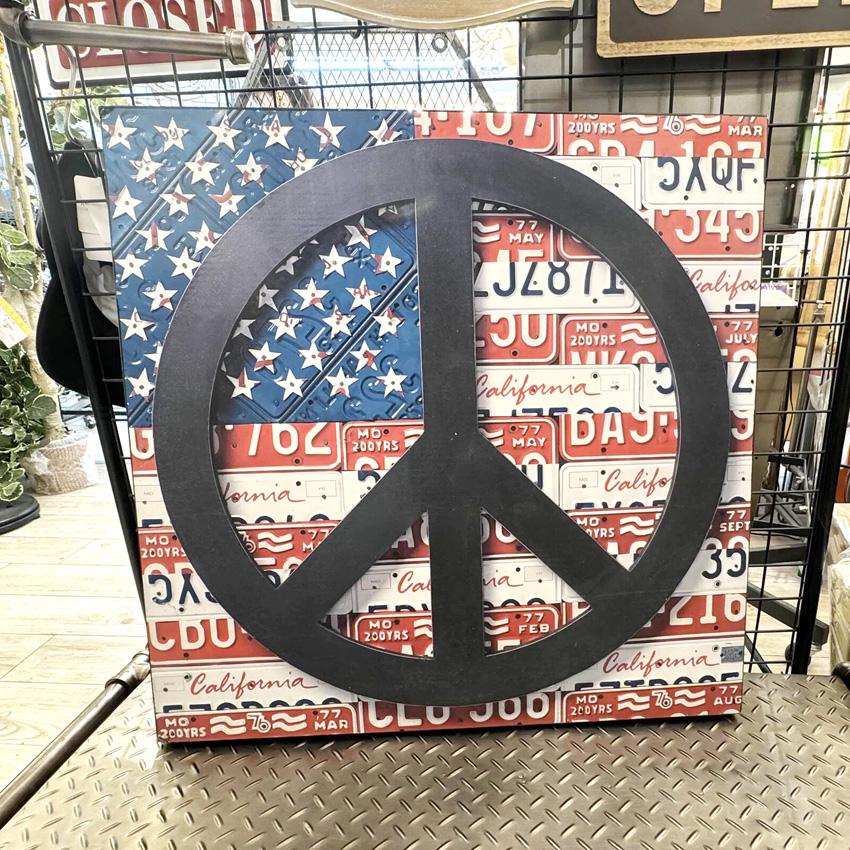 PEACE U.S.A 木製プレート インテリア 木製看板 ピースマーク