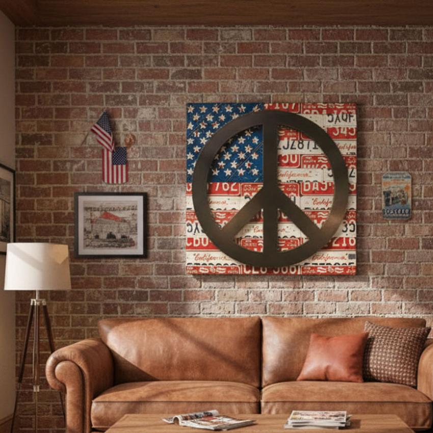 PEACE U.S.A 木製プレート インテリア 木製看板 ピースマーク