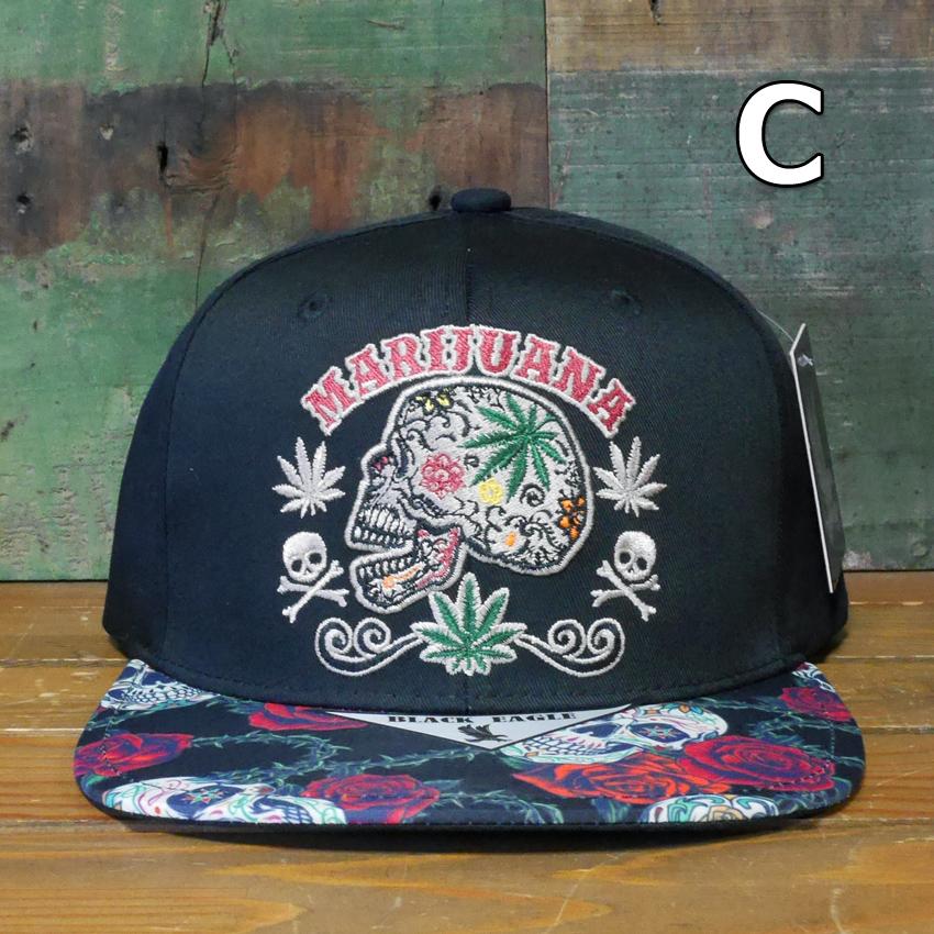 フラットバイザーキャップ MARIJUANA SKULL 帽子 アメカジ マリファナ