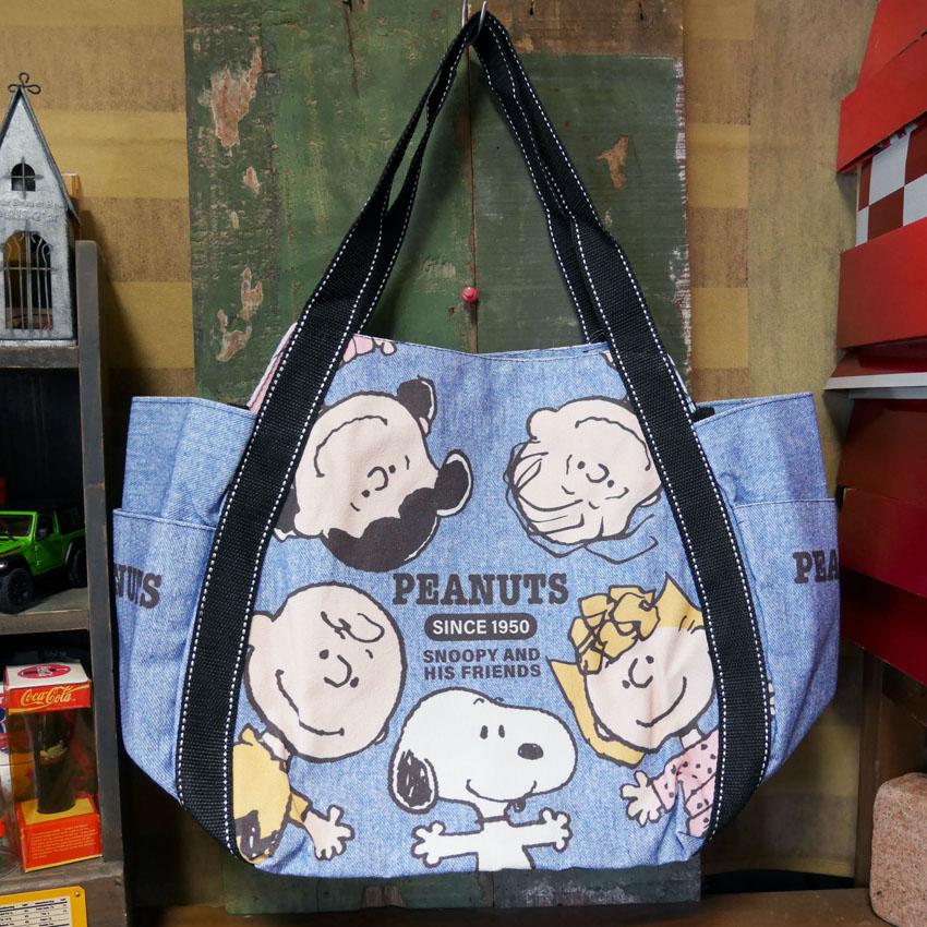 SNOOPY（スヌーピー） バルーントートバッグ デニム マザーズバッグ