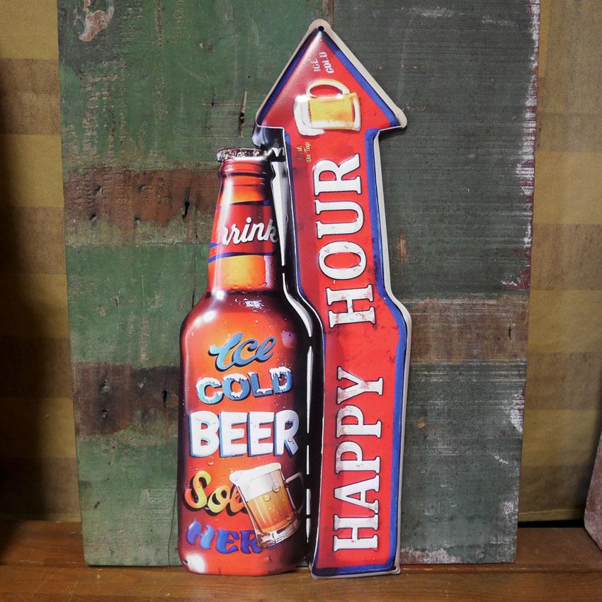 アンティーク エンボスプレート HAPPY HOUR アメリカン雑貨 ビール