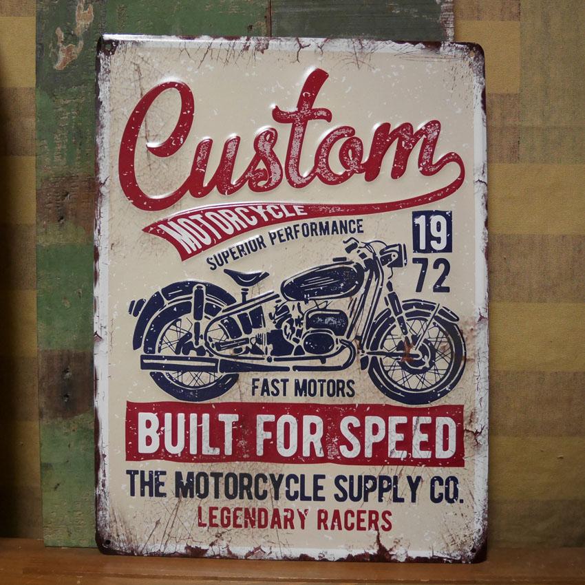 アンティークエンボスプレート CUSTOM MOTORCYCLE インテリア ブリキ
