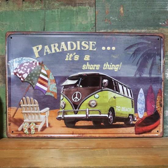 ワーゲンバス アンティーク メタルプレート paradise インテリア  