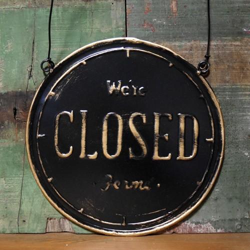 アンティーク調 OPEN CLOSE リバーシブルプレート ブラック インテリア