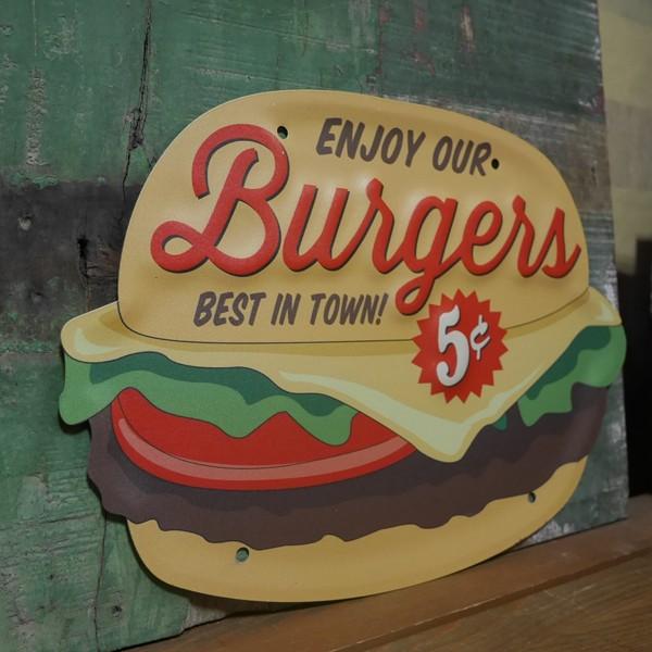 ハンバーガー アンティーク エンボス サインプレート BURGER ブリキ