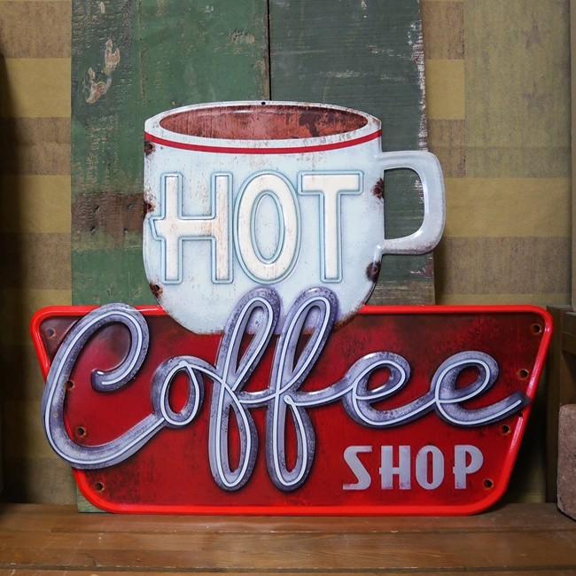 アンティークエンボスプレート ダイカット COFFEE SHOP ブリキ看板