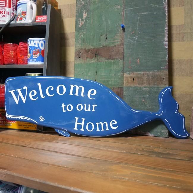 メタルウォールデコ Welcomeプレート クジラ ブリキ看板 インテリア  