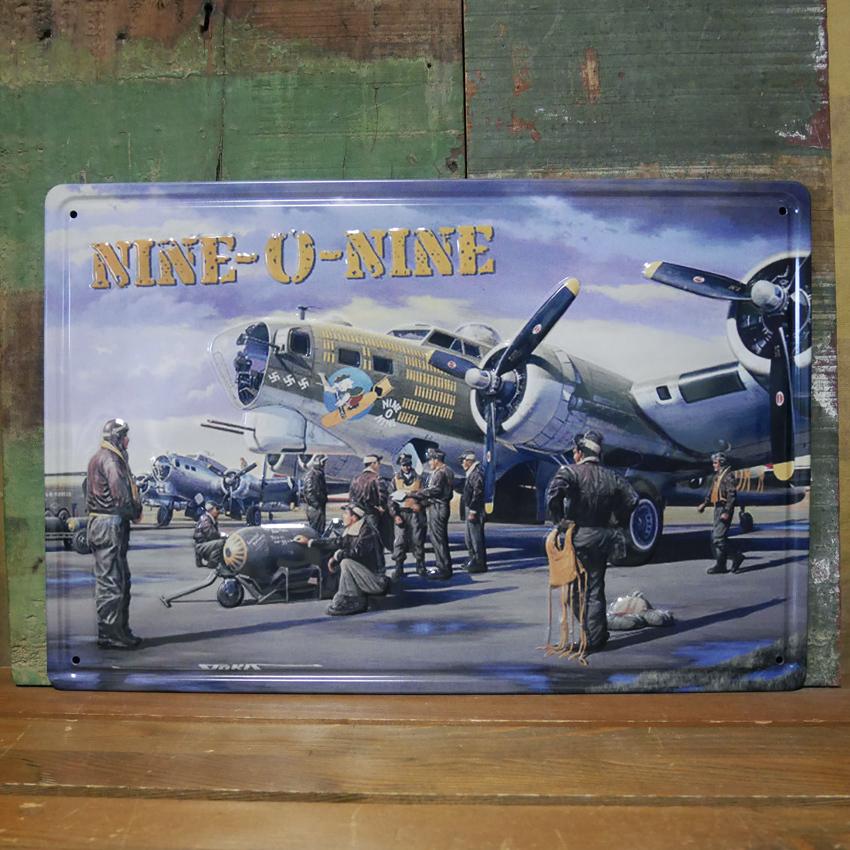 アンティークメタルエンボスプレート NINE-O-NINE インテリア ブリキ